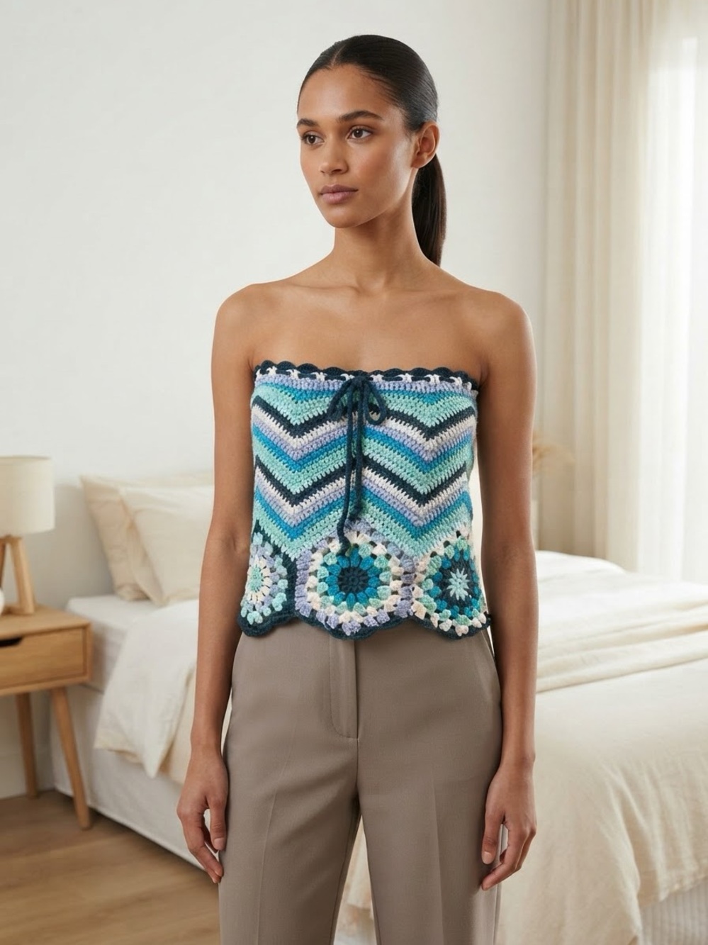 No Name Crochet Strapless Tube Top OR Mini Skirt Size S/M